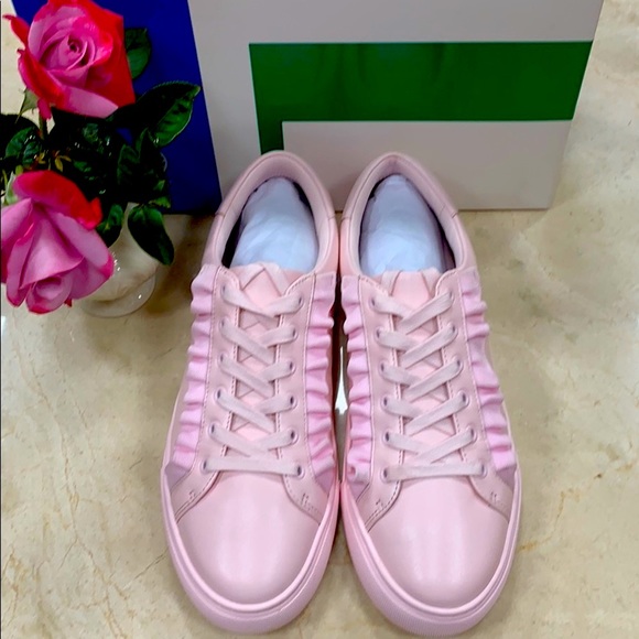 Tory Burch Shoes - TORY BURCH RUFFLE SNEAKER COTTON PINK LEATHER